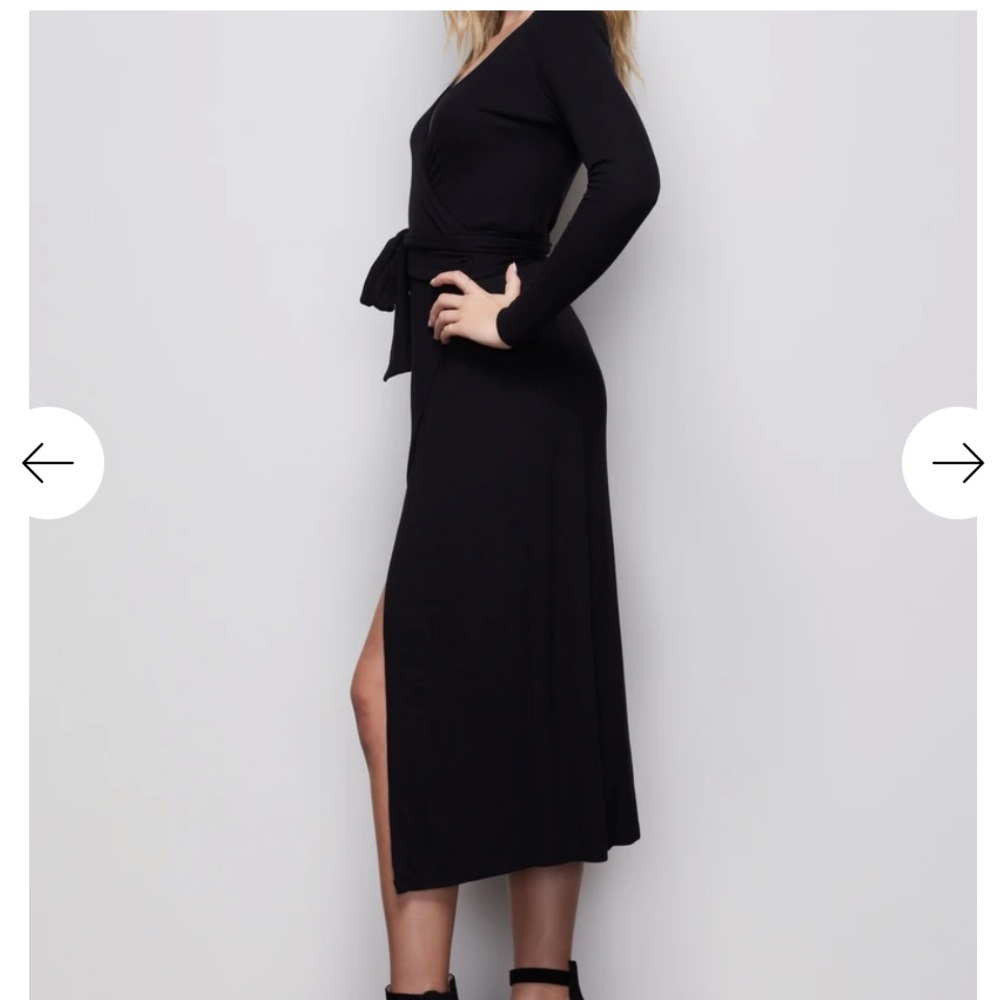 Good American | The Daynight Long Sleeve Wrap Dress in Black Size 2 - Picture 3 of 9